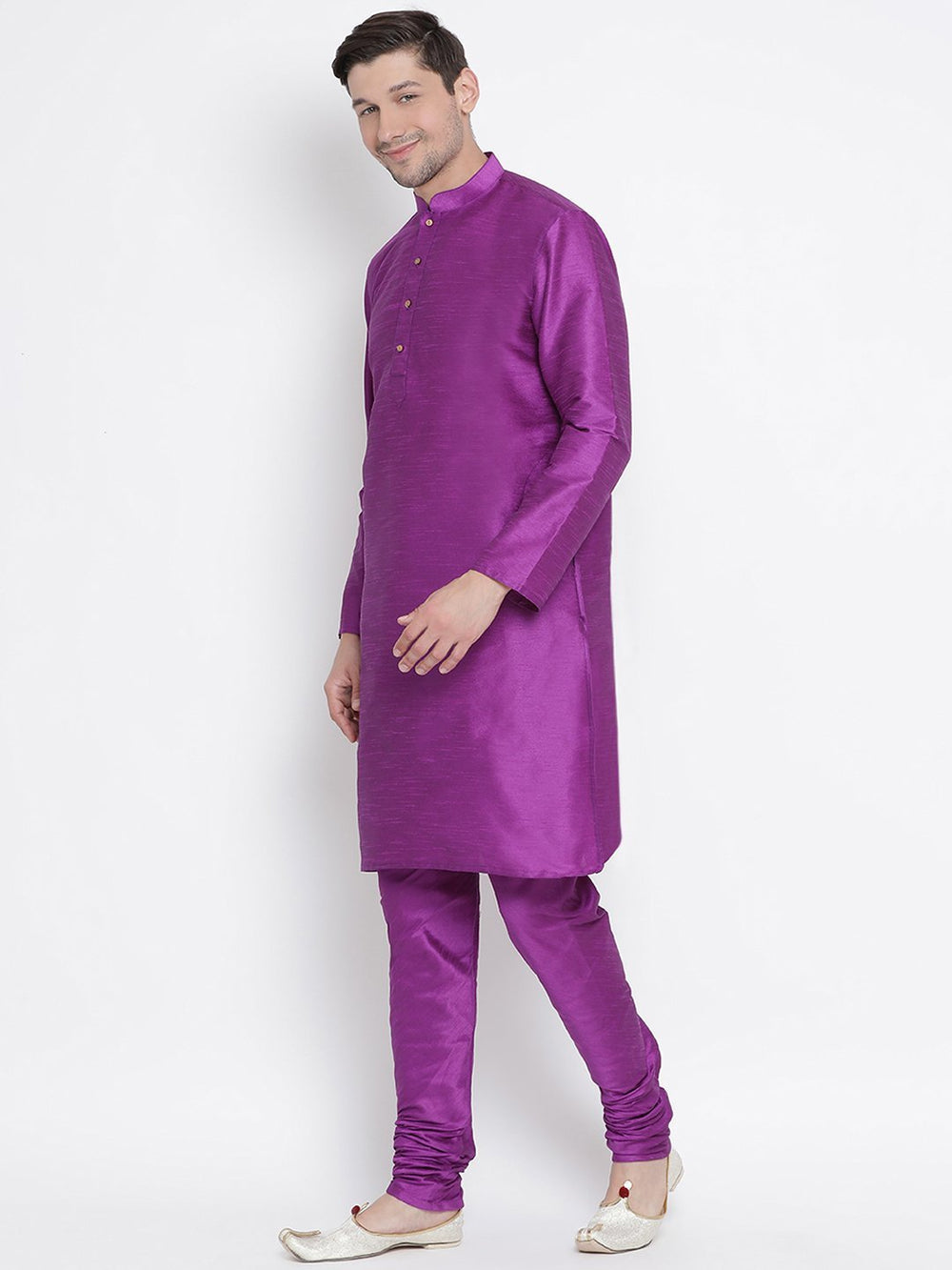 Sarvati Men's Purple Cotton Silk Blend Kurta and Pyjama Set