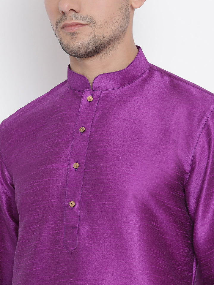 Sarvati Men's Purple Cotton Silk Blend Kurta and Pyjama Set