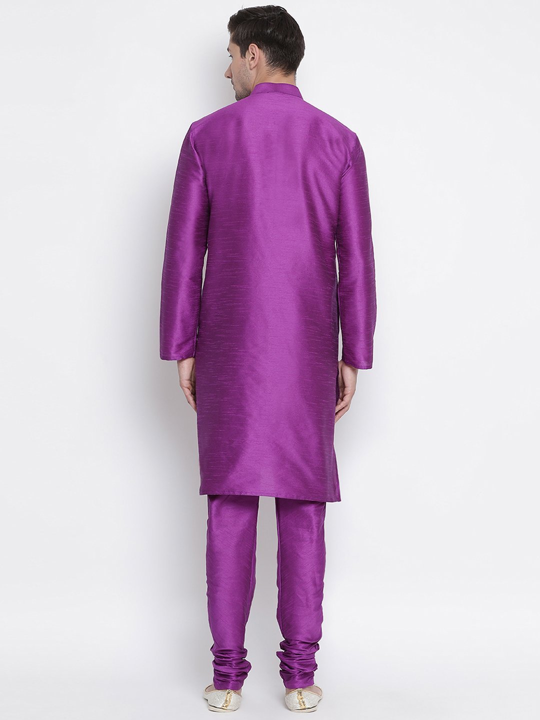 Sarvati Men's Purple Cotton Silk Blend Kurta and Pyjama Set