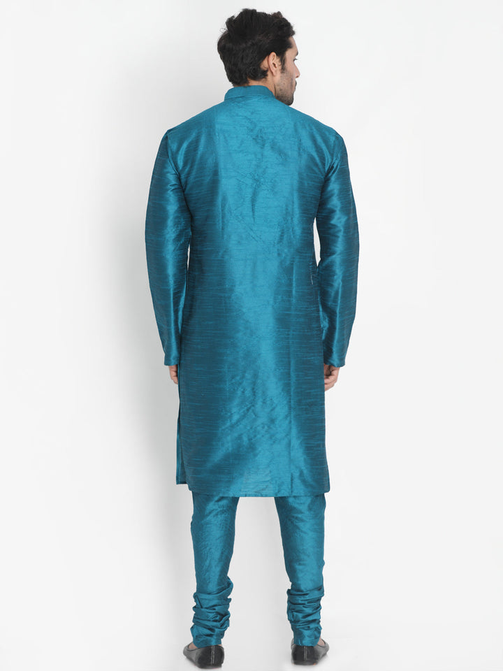 Sarvati Men's Dark Green Cotton Silk Blend Kurta and Pyjama Set