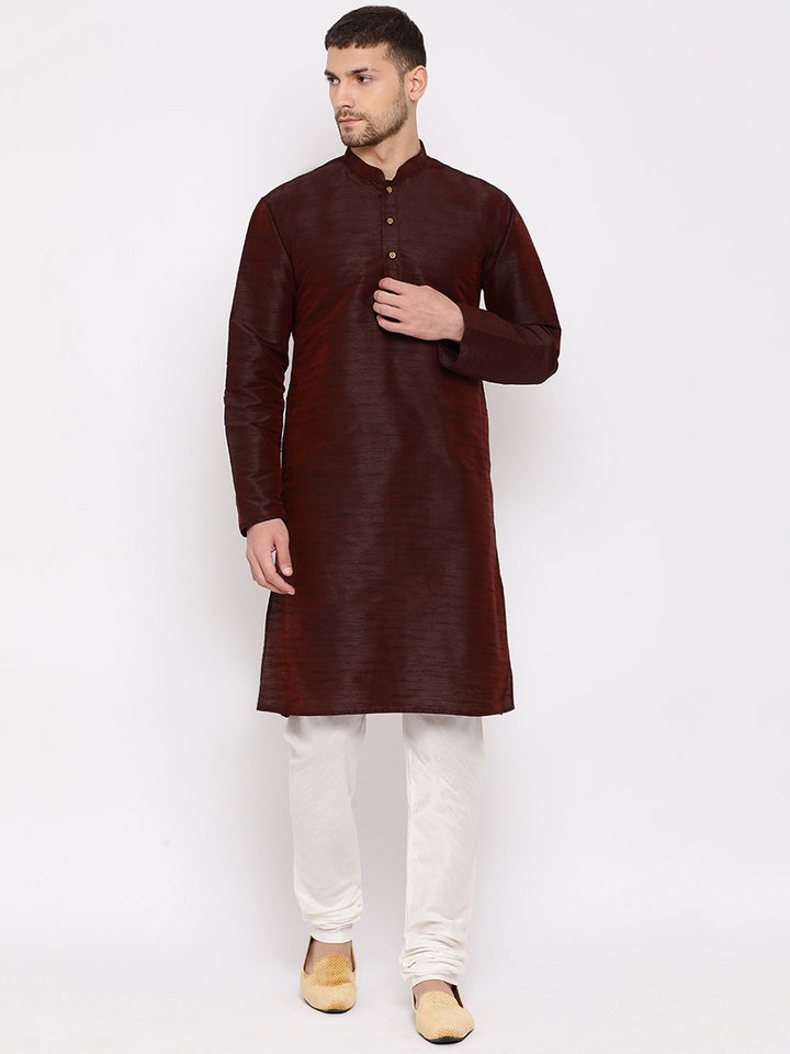 Sarvati Men's Burgundy Silk Blend Kurta and Pyjama Set