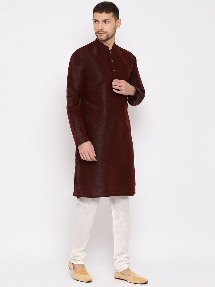 Sarvati Men's Burgundy Silk Blend Kurta and Pyjama Set