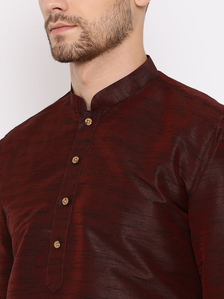 Sarvati Men's Burgundy Silk Blend Kurta and Pyjama Set