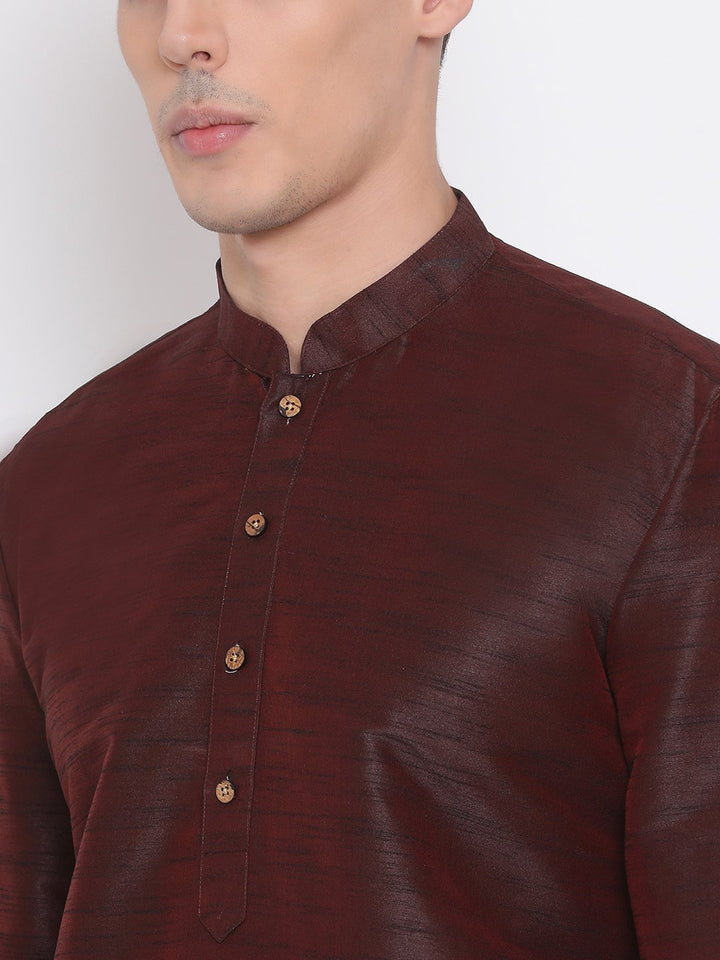 Sarvati Men's Burgundy Silk Blend Kurta and Pyjama Set