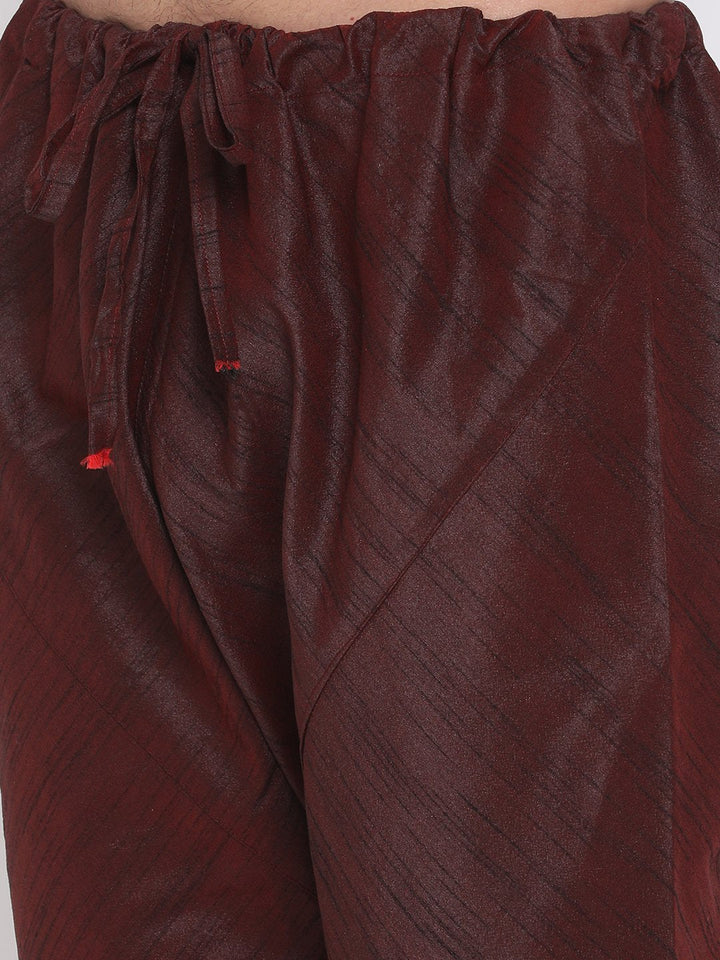 Sarvati Men's Burgundy Silk Blend Kurta and Pyjama Set