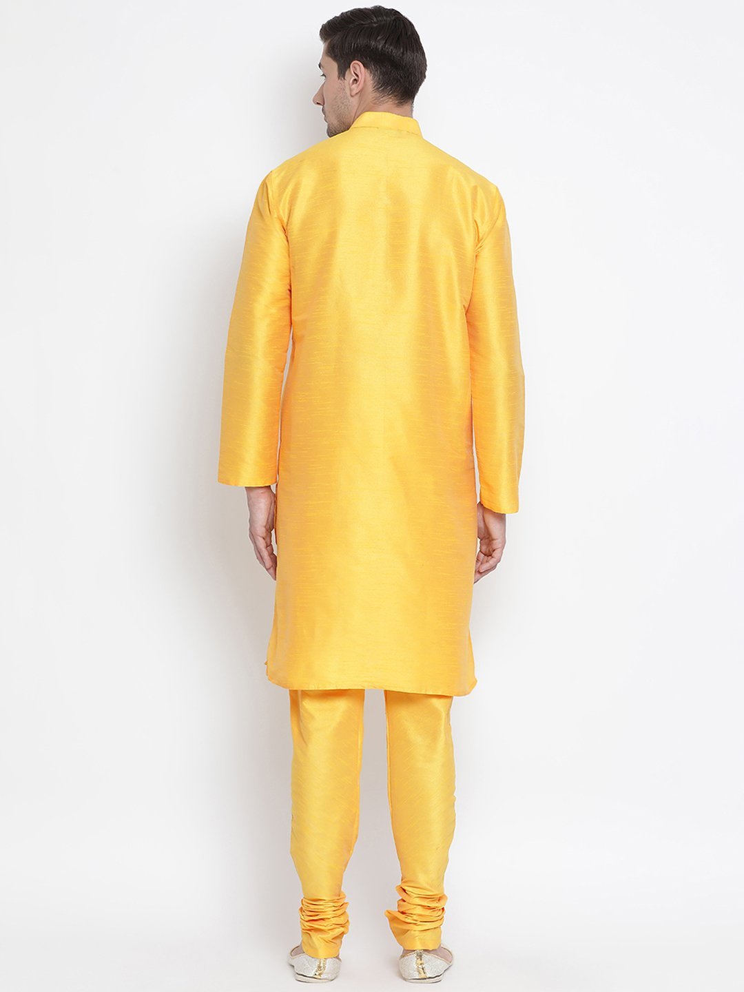 Sarvati Men's Yellow Cotton Silk Blend Kurta and Pyjama Set