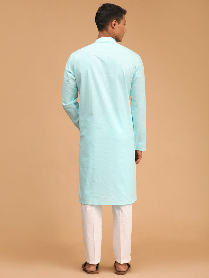 Sarvati Men's Aqua Blue Cotton Kurta and Pyjama Set