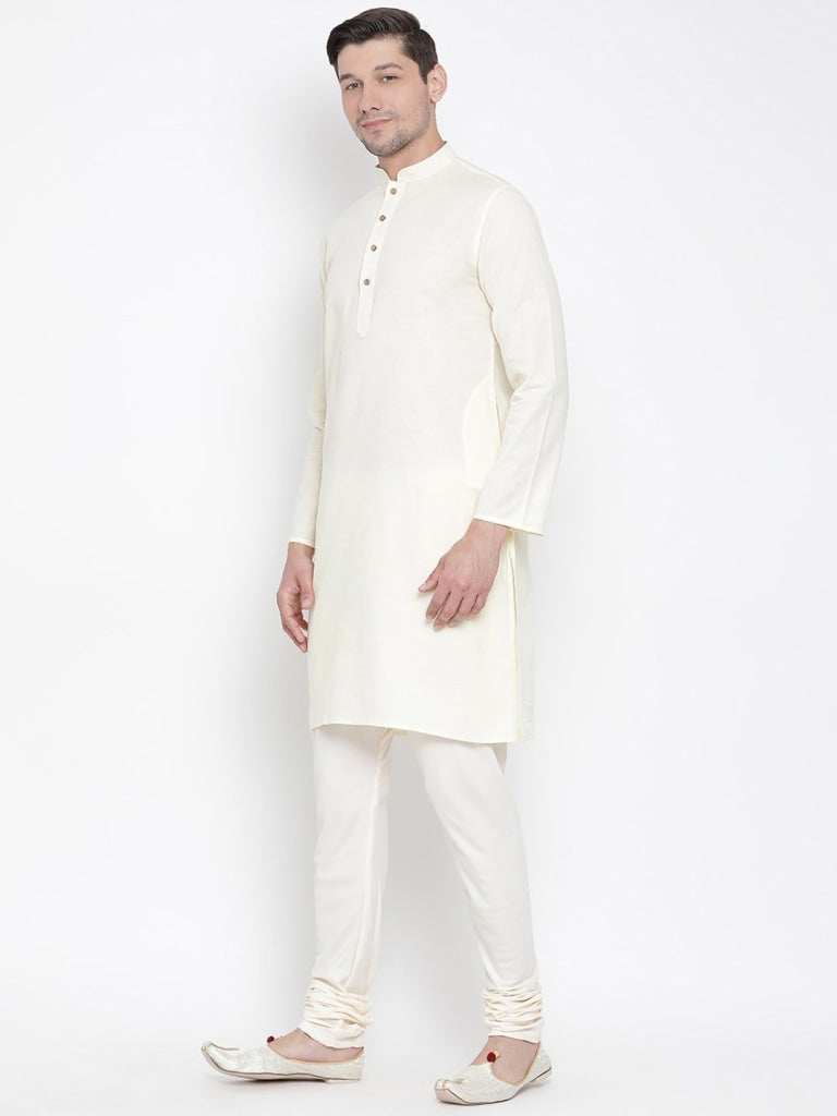 Sarvati Men's Beige Cotton Kurta and Pyjama Set