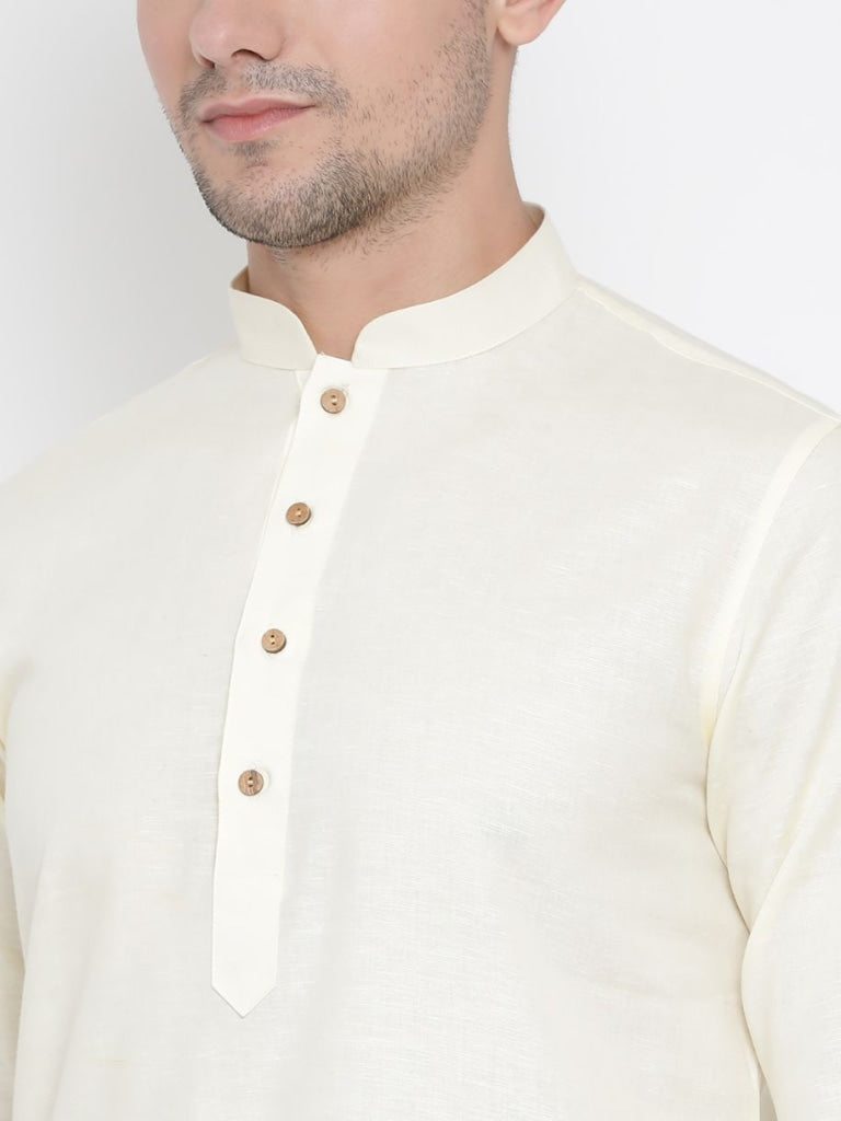 Sarvati Men's Beige Cotton Kurta and Pyjama Set