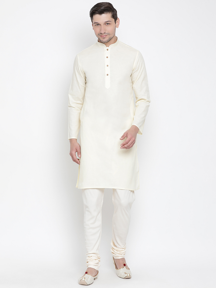 Sarvati Men's Beige Cotton Kurta and Pyjama Set