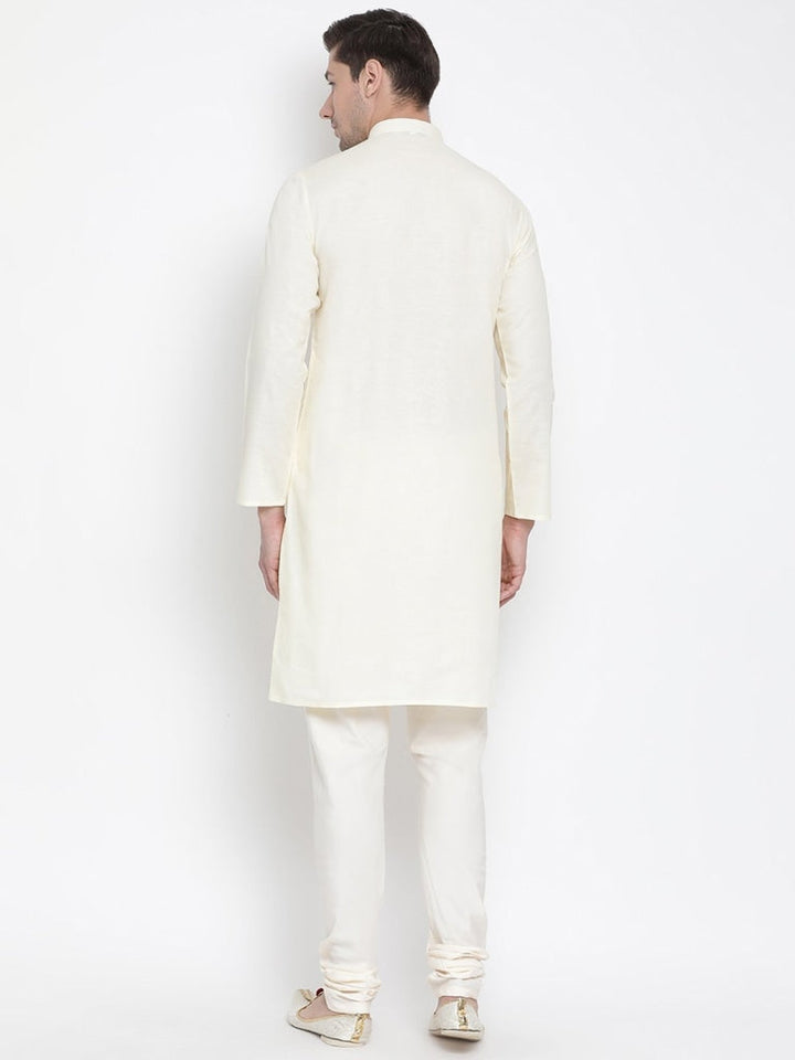 Sarvati Men's Beige Cotton Kurta and Pyjama Set