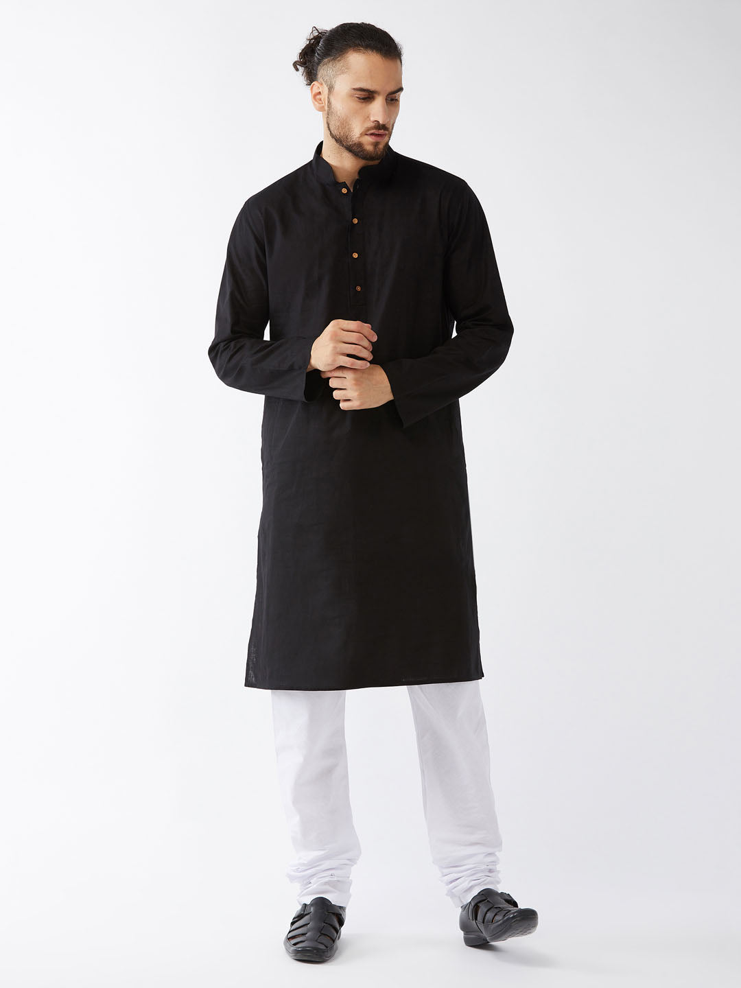 Sarvati Men's Black Cotton Kurta and Pyjama Set