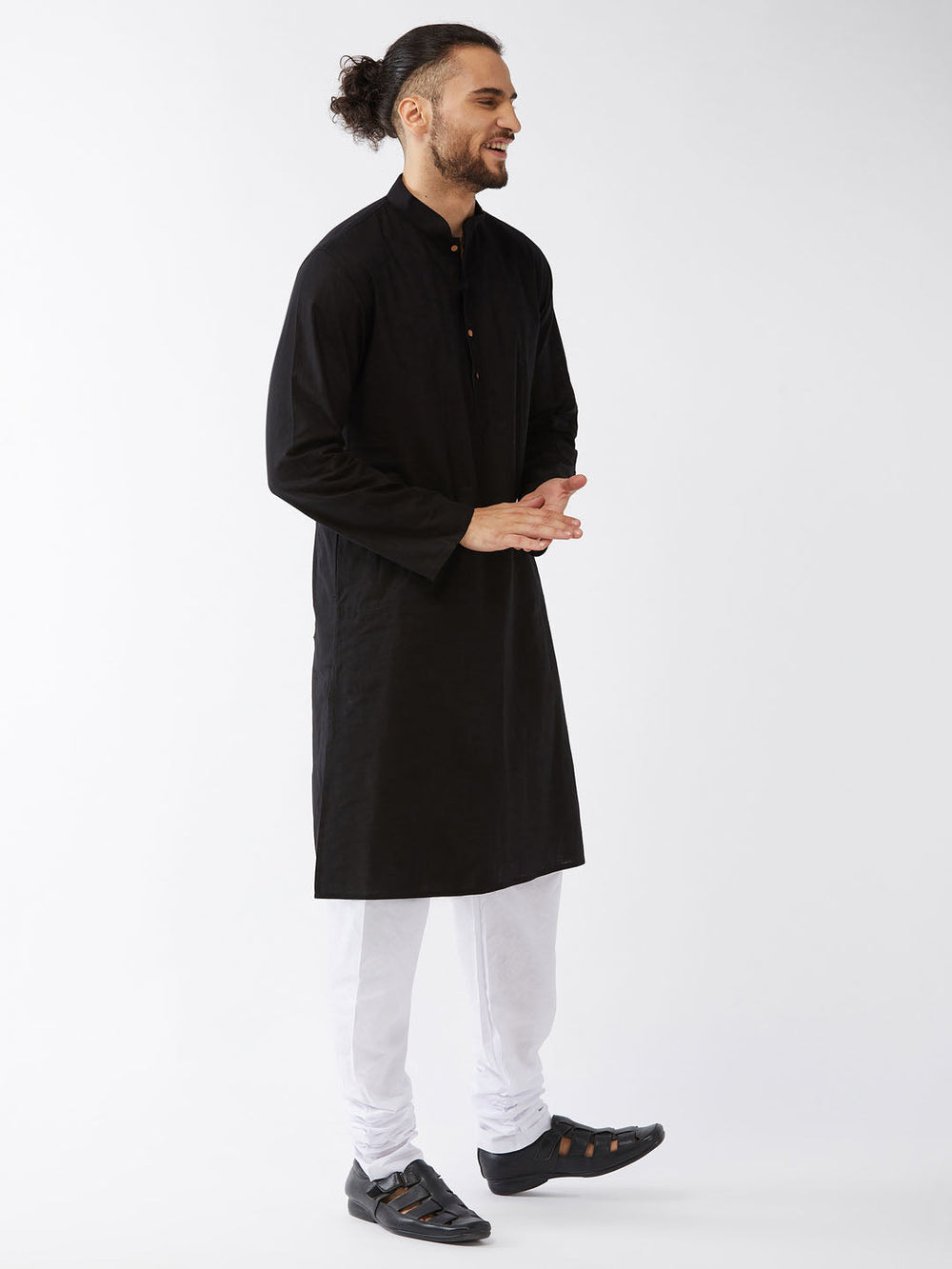 Sarvati Men's Black Cotton Kurta and Pyjama Set