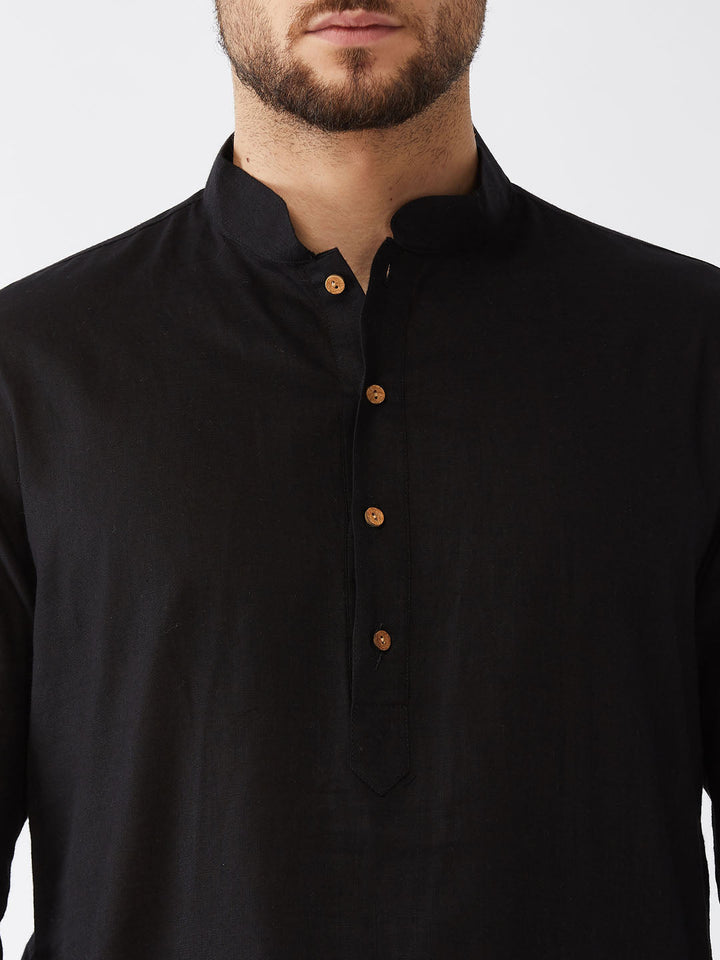 Sarvati Men's Black Cotton Kurta and Pyjama Set