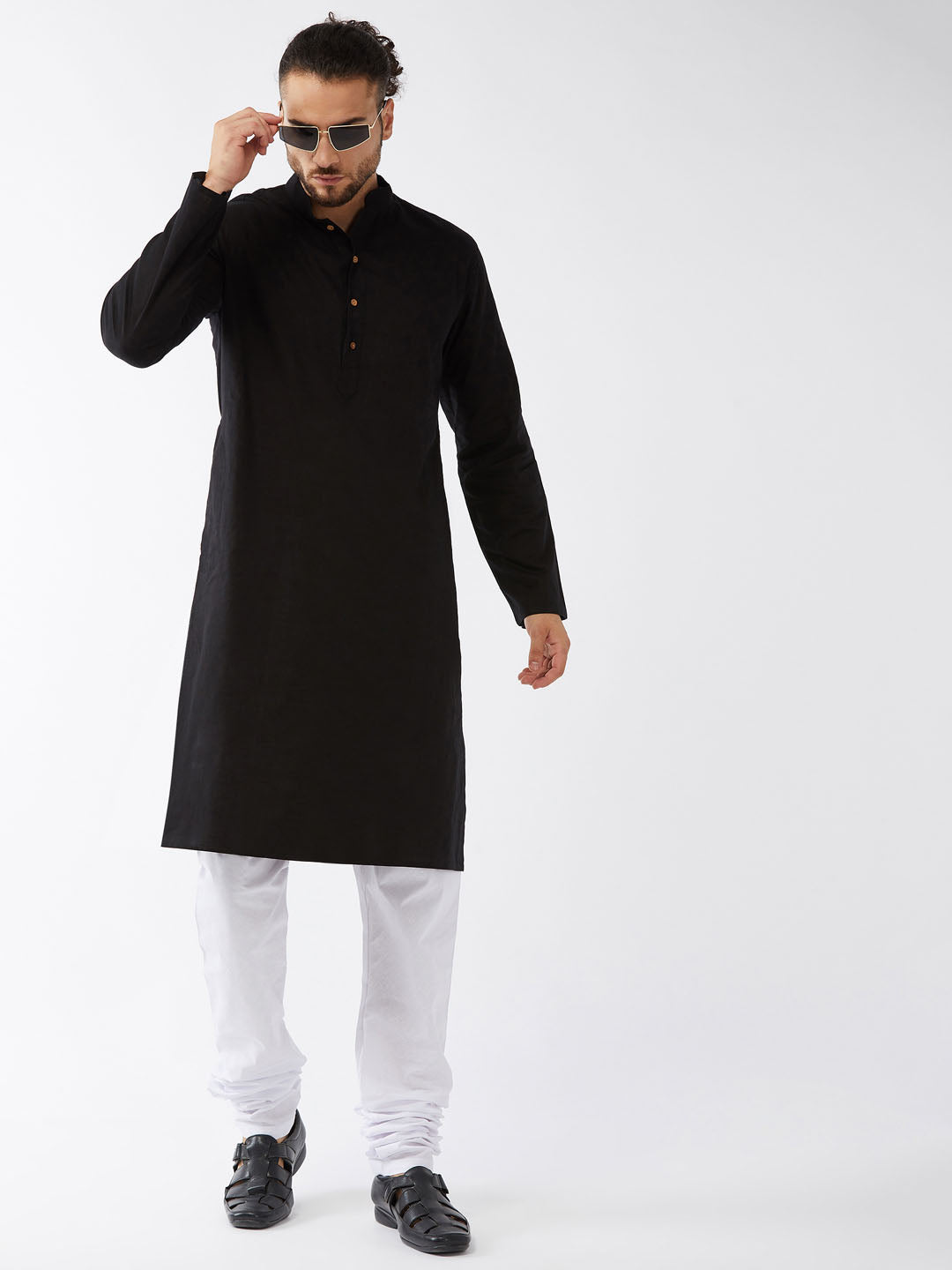 Sarvati Men's Black Cotton Kurta and Pyjama Set