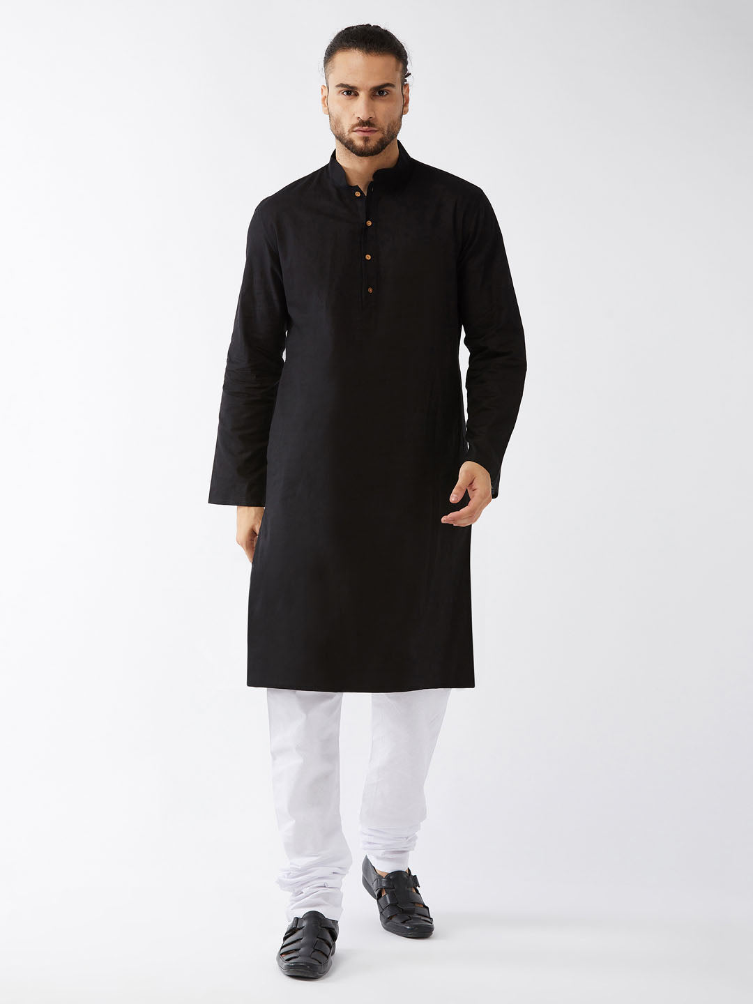 Sarvati Men's Black Cotton Kurta and Pyjama Set