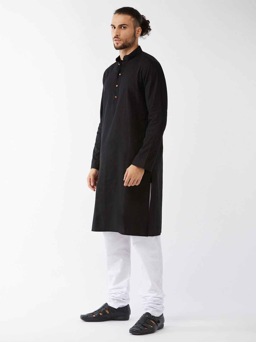 Sarvati Men's Black Cotton Kurta and Pyjama Set