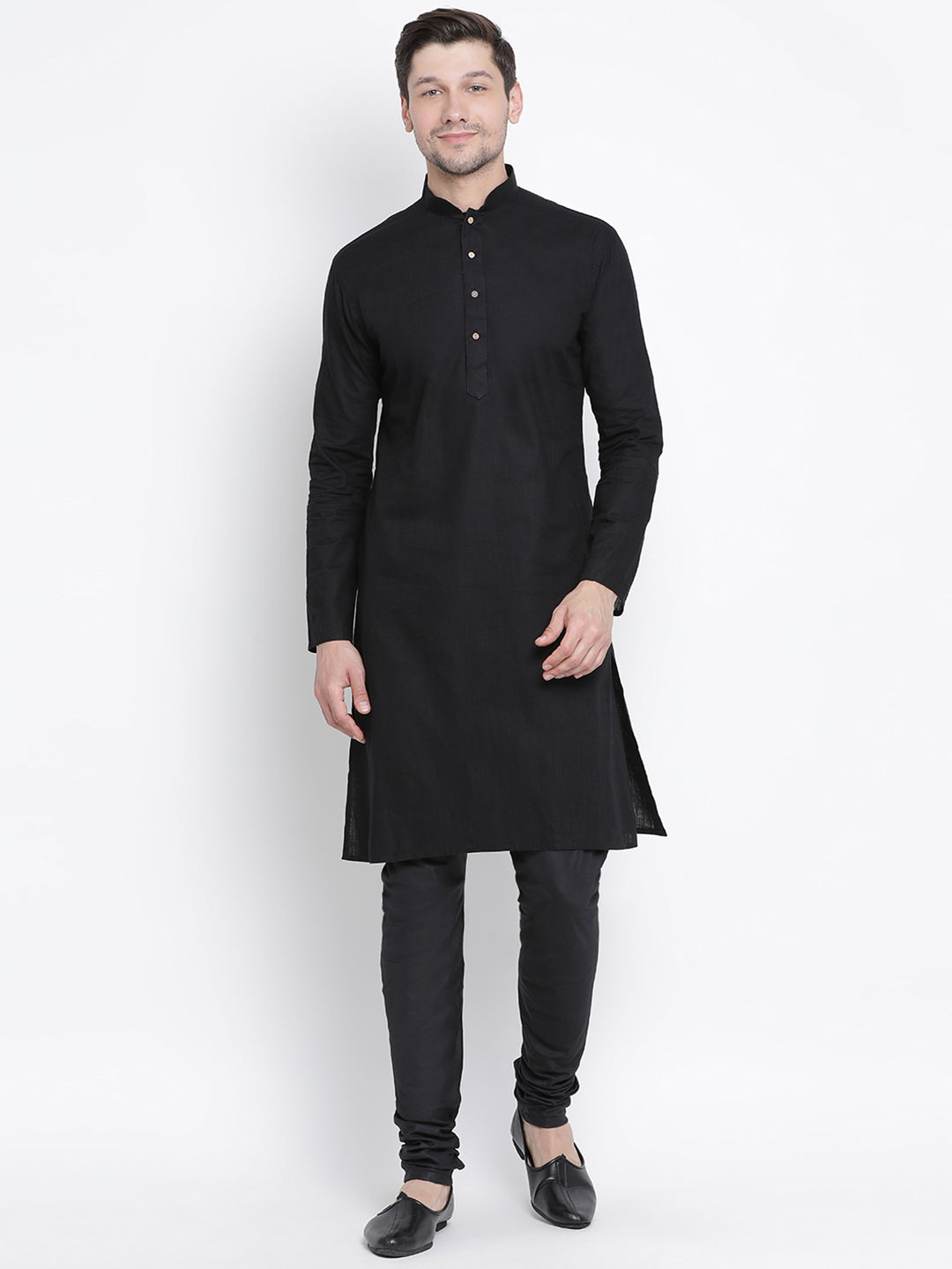 Sarvati Men's Black Cotton Kurta and Pyjama Set