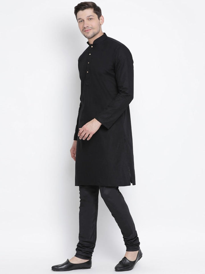 Sarvati Men's Black Cotton Kurta and Pyjama Set