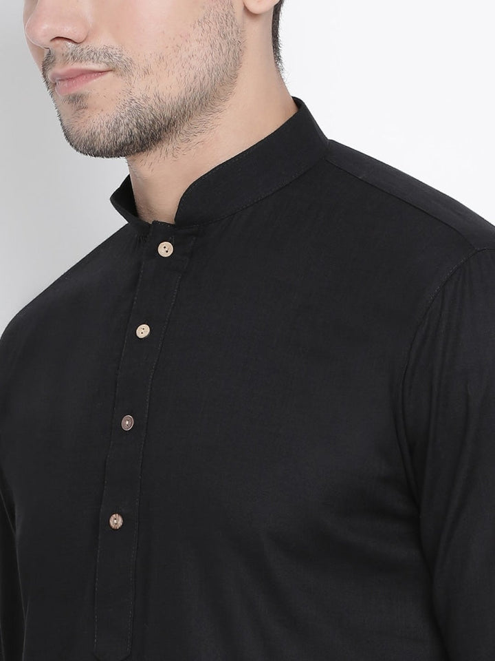 Sarvati Men's Black Cotton Kurta and Pyjama Set