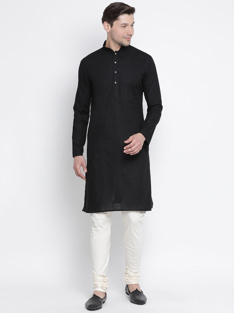 Sarvati Men's Black Cotton Kurta and Pyjama Set