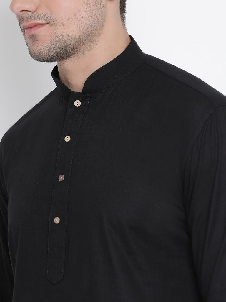 Sarvati Men's Black Cotton Kurta and Pyjama Set