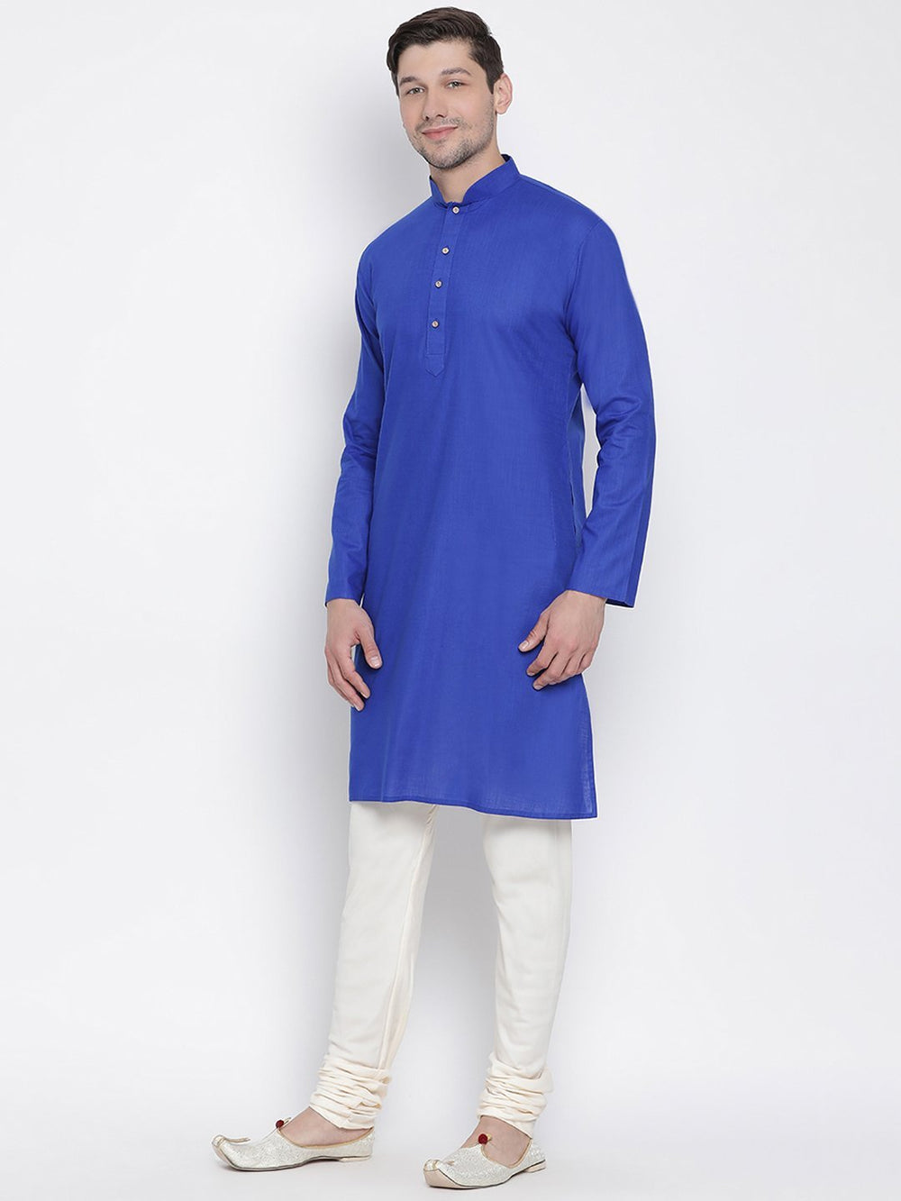 Sarvati Men's Blue Cotton Kurta and Pyjama Set