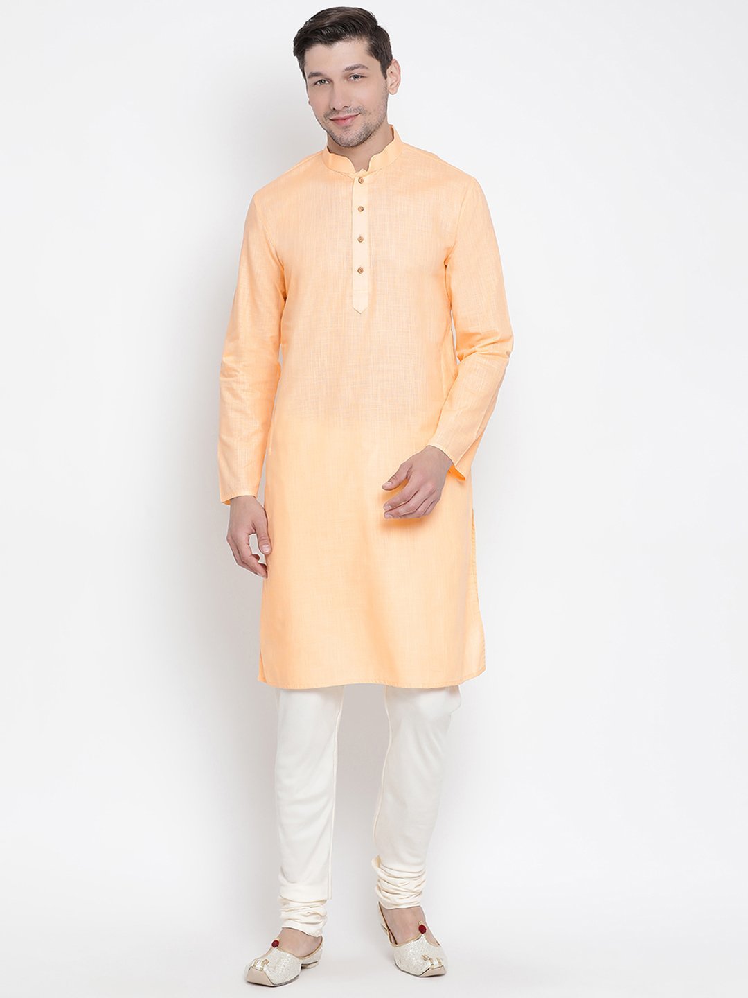 Sarvati Men's Beige Cotton Kurta and Pyjama Set