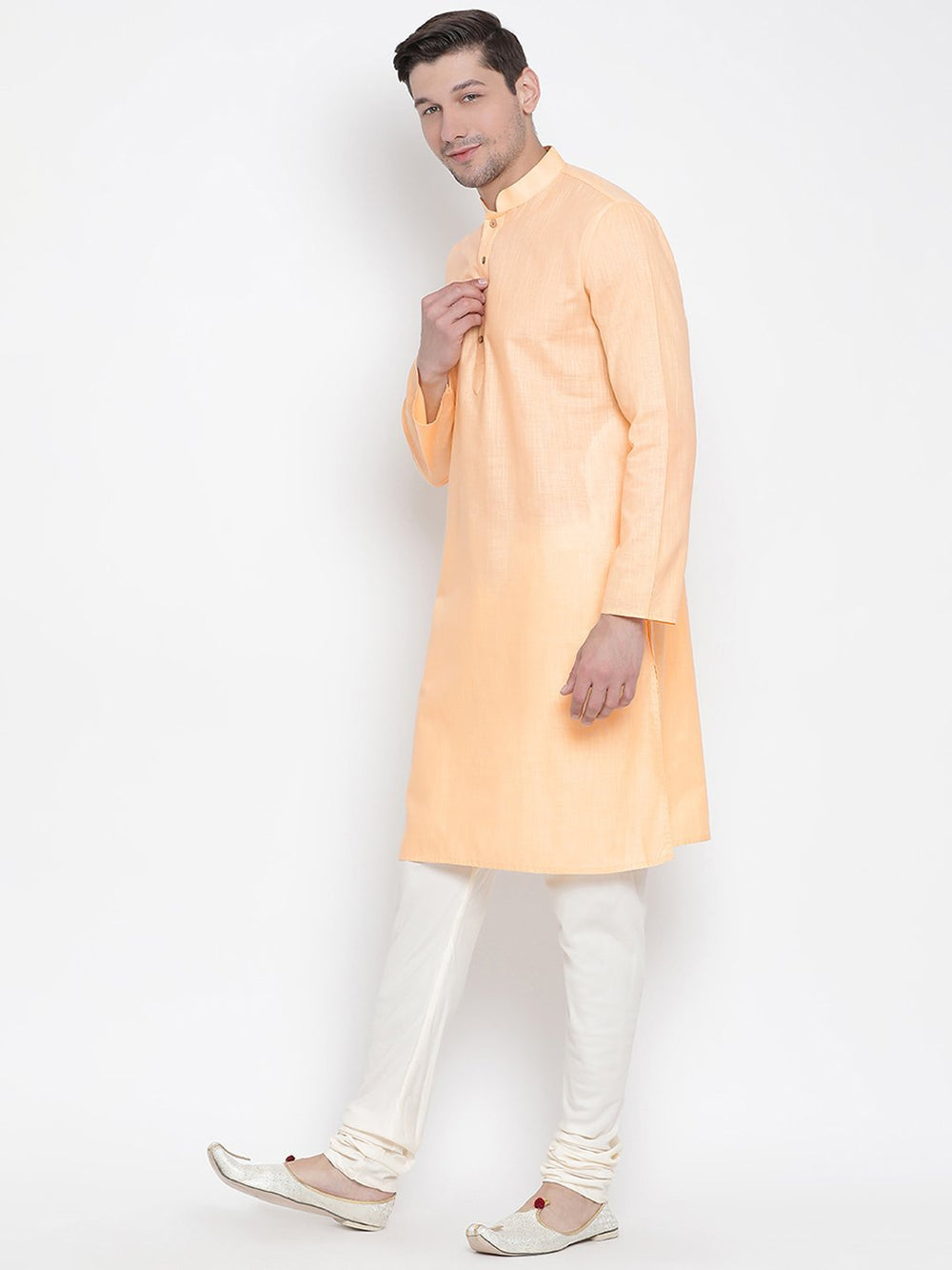 Sarvati Men's Beige Cotton Kurta and Pyjama Set