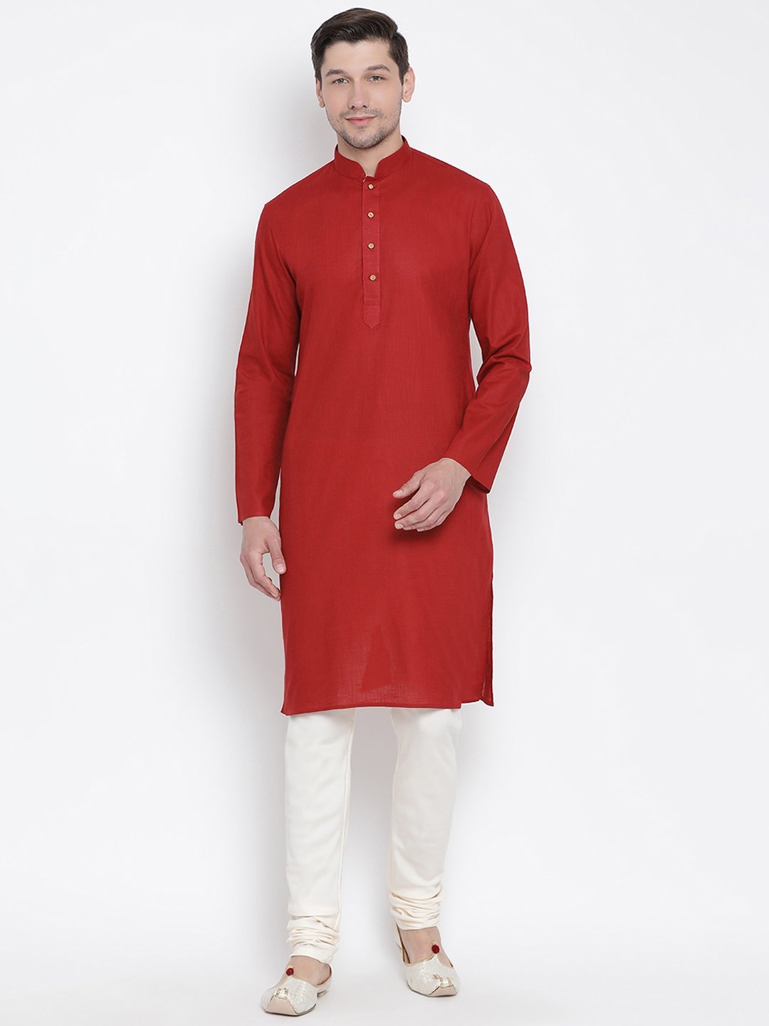 Sarvati Men's Maroon Cotton Kurta and Pyjama Set