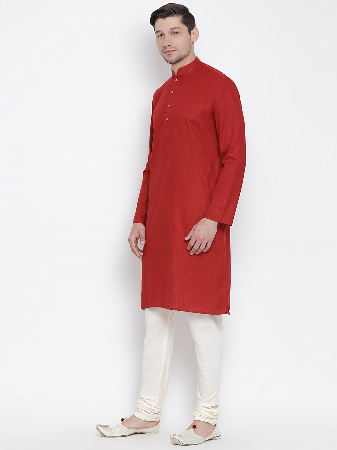 Sarvati Men's Maroon Cotton Kurta and Pyjama Set