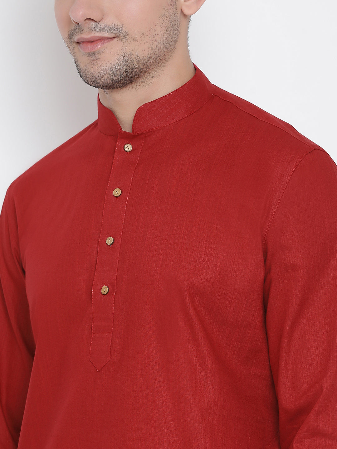 Sarvati Men's Maroon Cotton Kurta and Pyjama Set