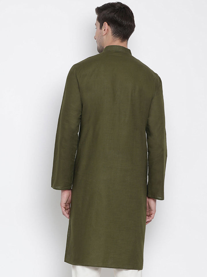 Men's Mehndi Green Cotton Kurta
