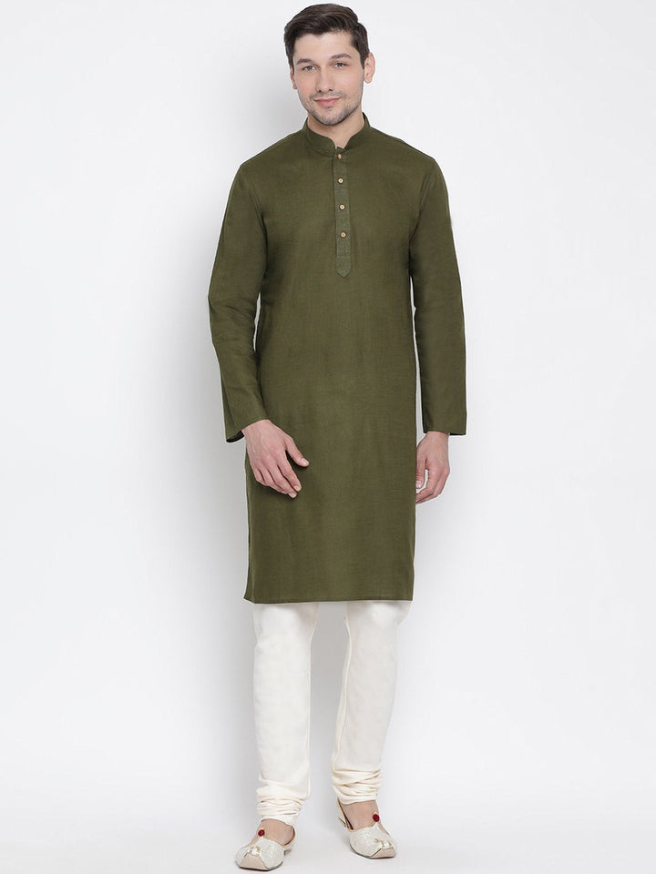 Sarvati Men's Green Cotton Kurta and Pyjama Set