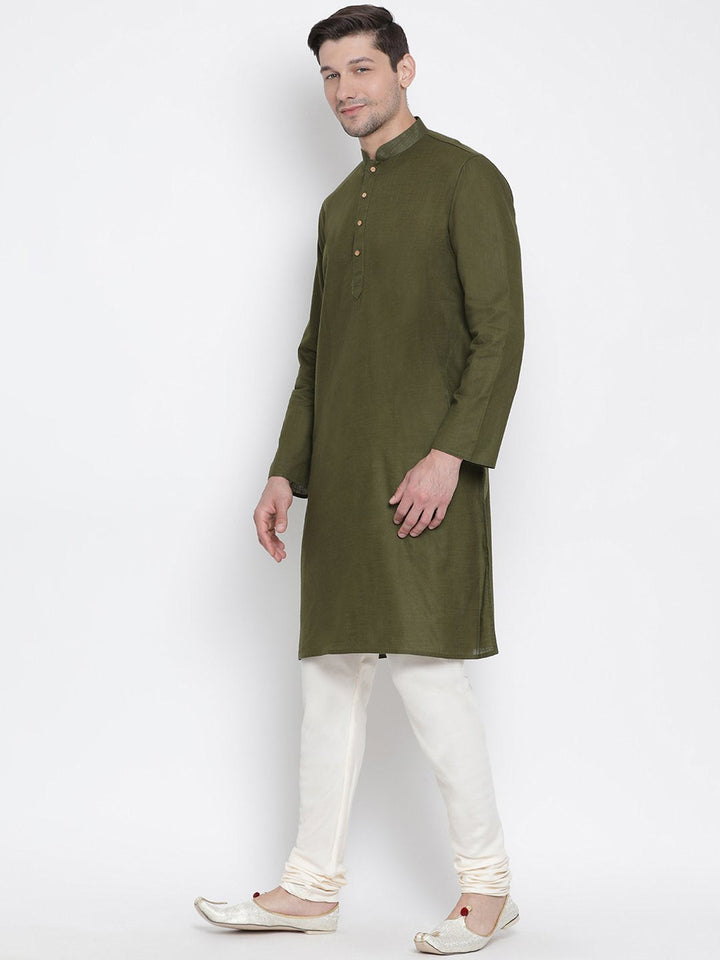 Sarvati Men's Green Cotton Kurta and Pyjama Set