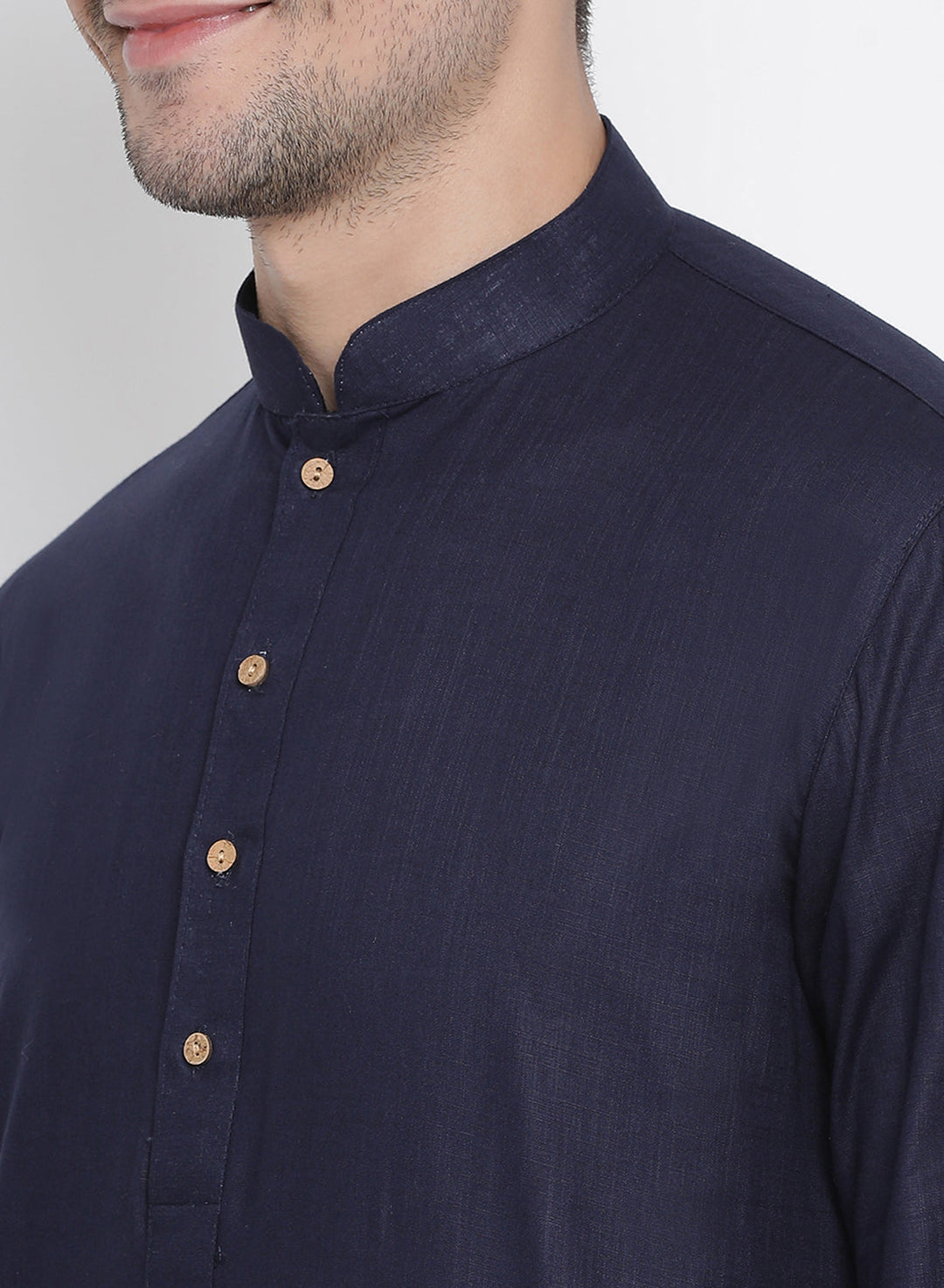 Sarvati Men's Dark Blue Cotton Kurta and Churidar Set