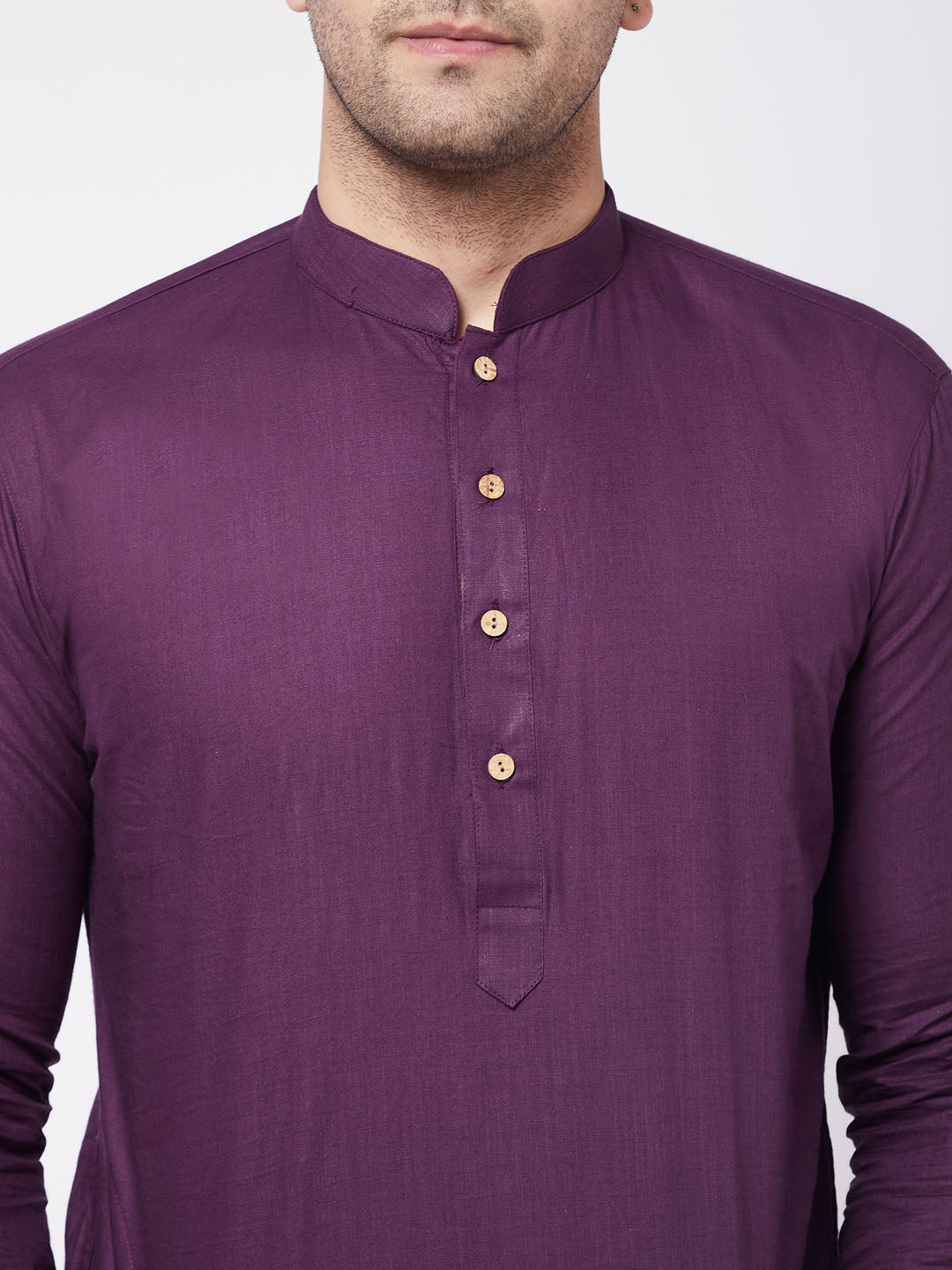 Sarvati Men's Purple And White Cotton Blend Kurta And Dhoti Set