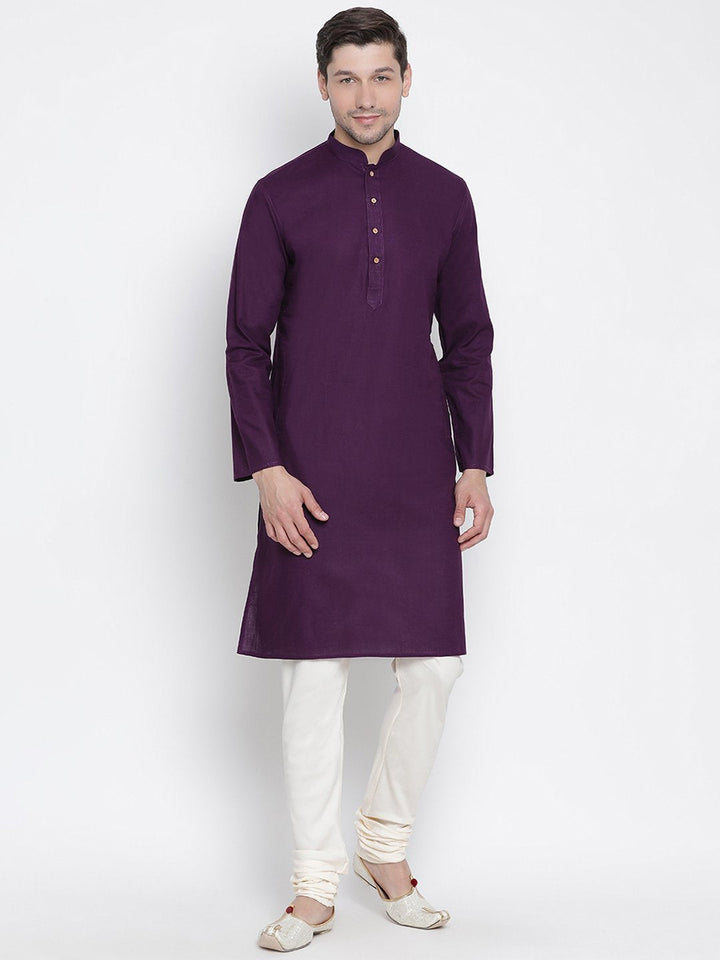 Sarvati Men's Purple Cotton Kurta and Pyjama Set