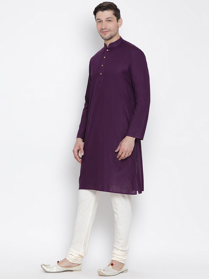 Sarvati Men's Purple Cotton Kurta and Pyjama Set