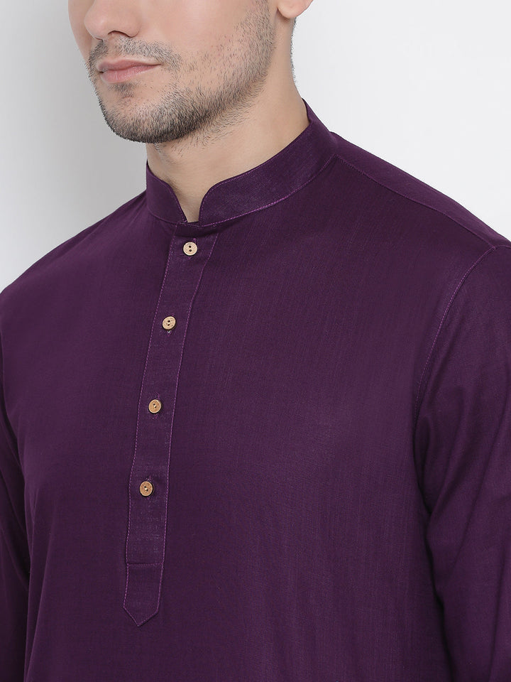 Sarvati Men's Purple Cotton Kurta and Pyjama Set