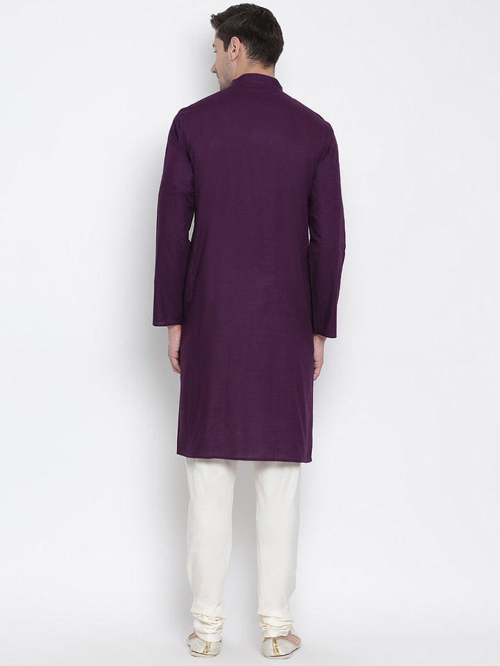 Sarvati Men's Purple Cotton Kurta and Pyjama Set