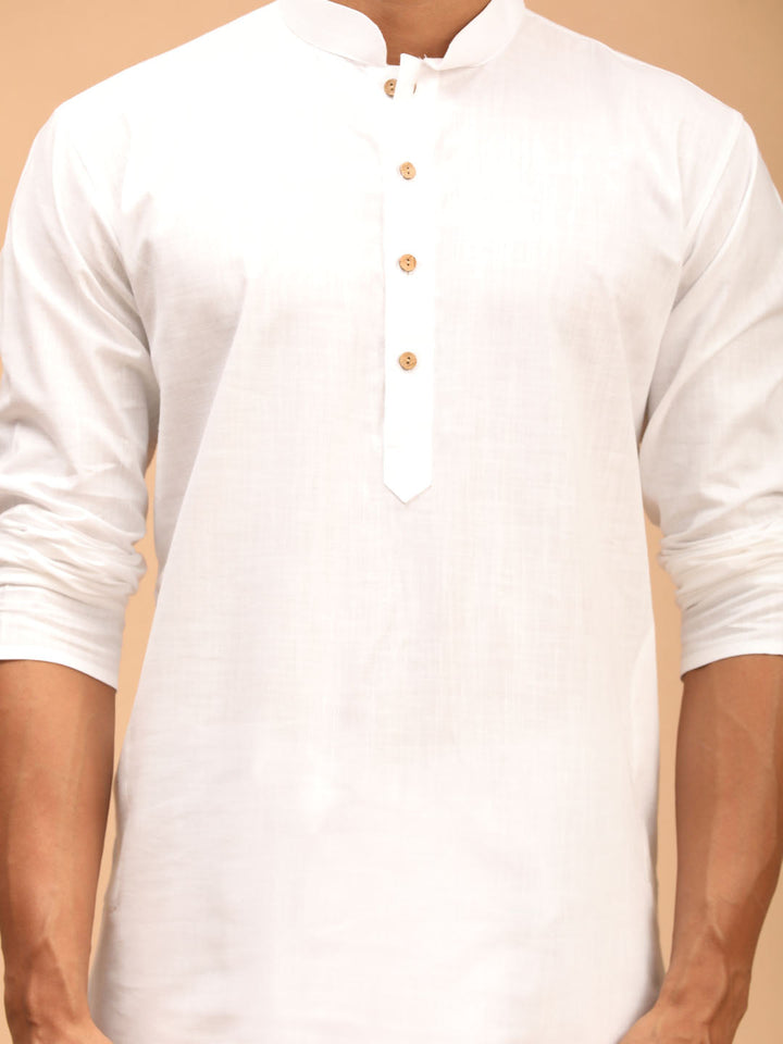 Sarvati Men's White Cotton Kurta With White Solid Dhoti Set