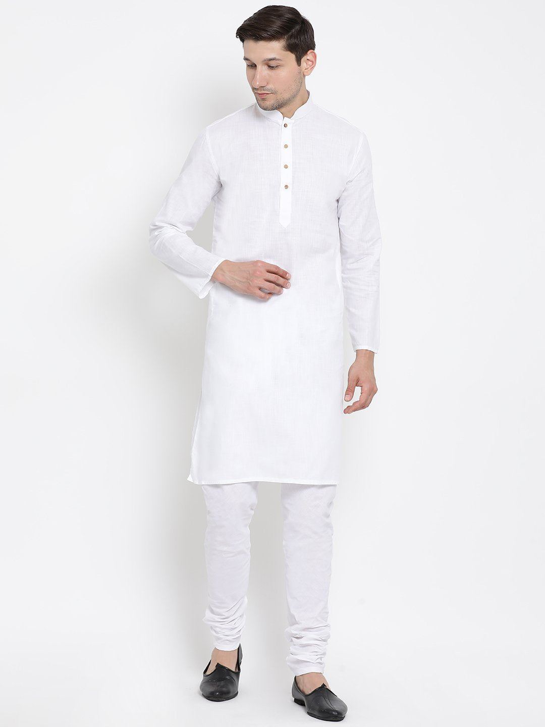 Men's White Cotton Kurta and Churidar Set