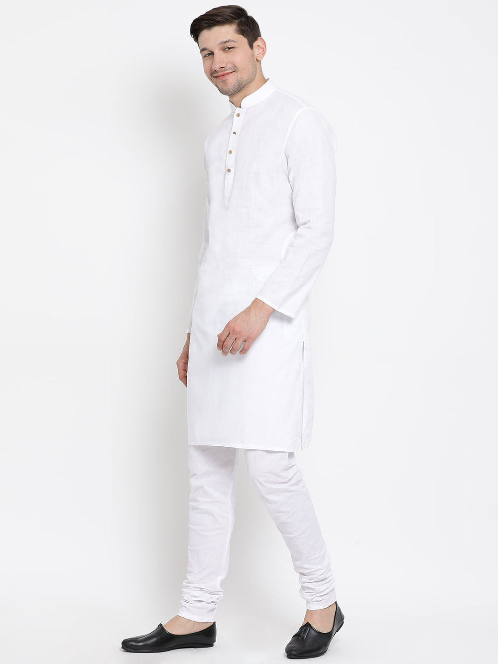 Men's White Cotton Kurta and Churidar Set
