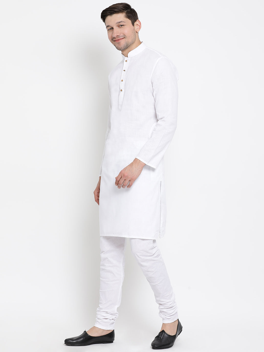 Men's White Cotton Kurta and Churidar Set