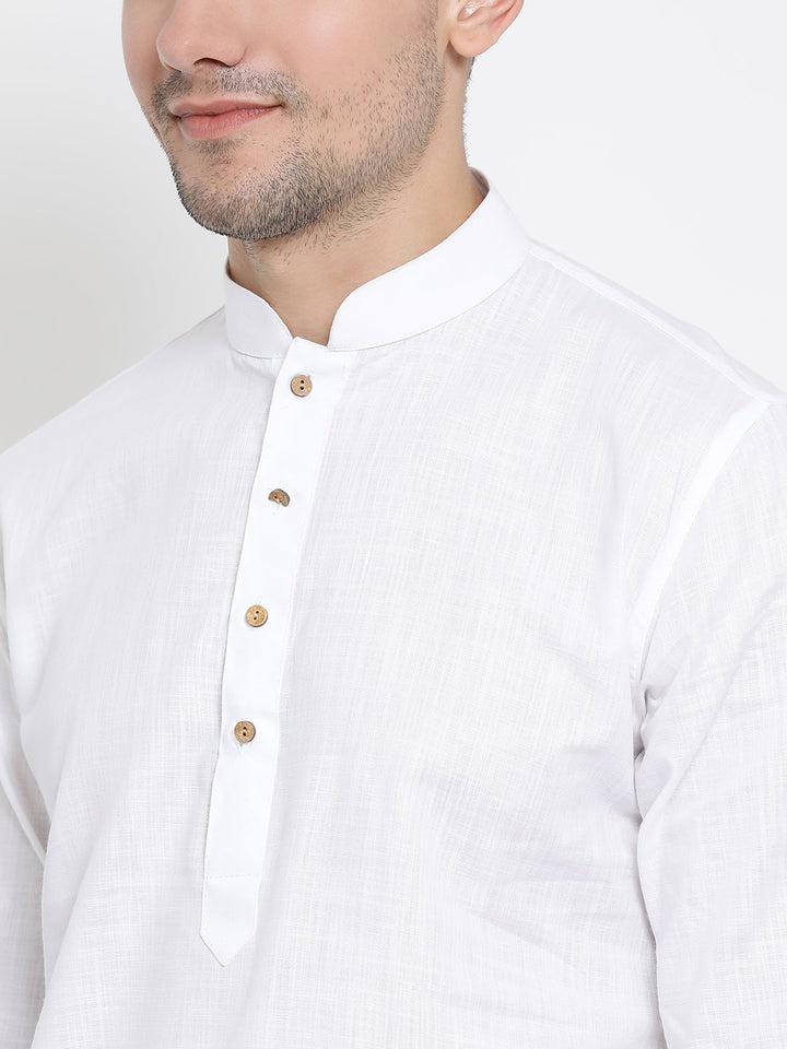 Men's White Cotton Kurta and Churidar Set