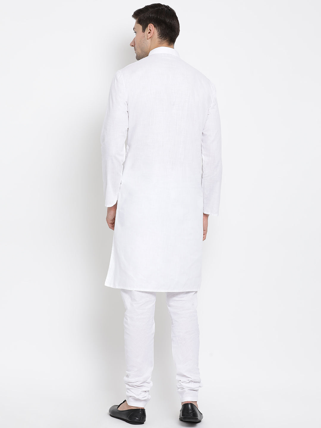 Men's White Cotton Kurta and Churidar Set