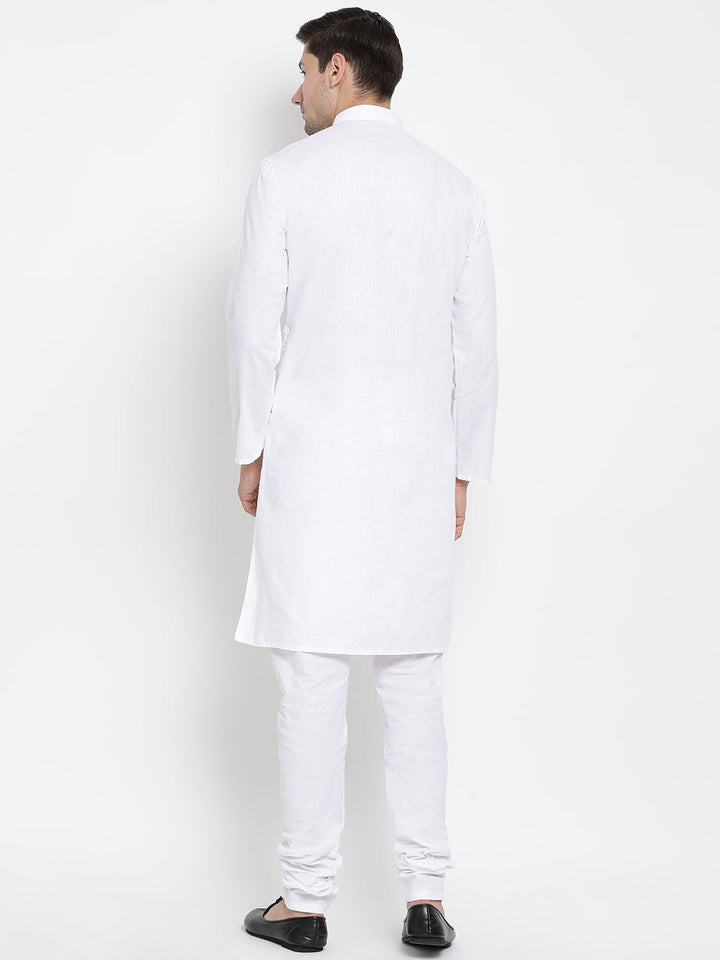 Men's White Cotton Kurta and Churidar Set