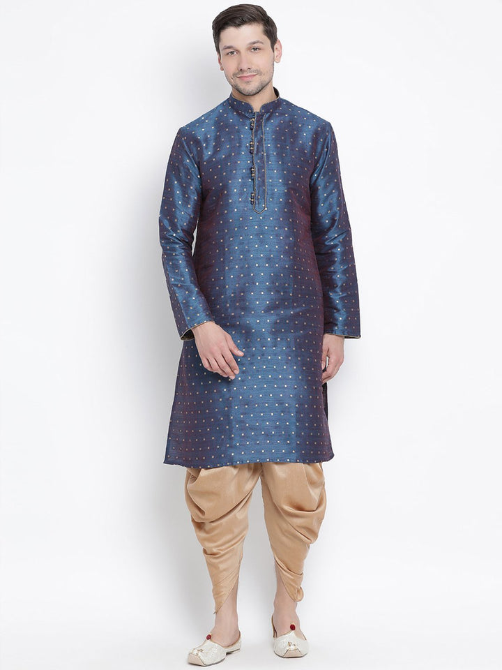 Sarvati Men's Blue Zari Weaved Kurta Dhoti Set