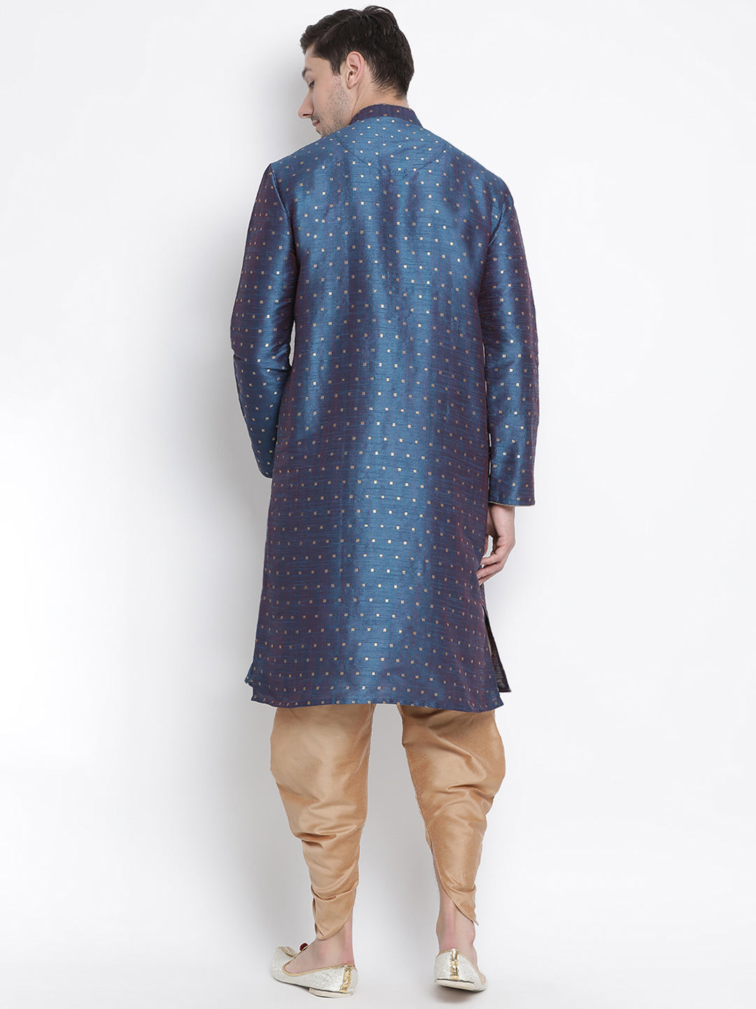 Sarvati Men's Blue Zari Weaved Kurta Dhoti Set